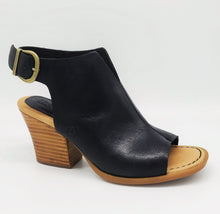 Load image into Gallery viewer, Born Moraine Black Peep Toe Sandal With Leather Stacked Heel
